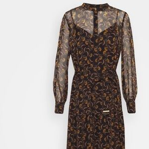 Ted Baker Black Maxi Dress with Gold and Brown Floral Print
